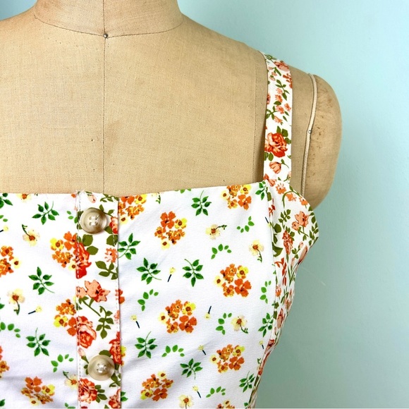 Oober Swank Tangerine Bouquet Button Up Fit n Flare Dress - Picture 2 of 3